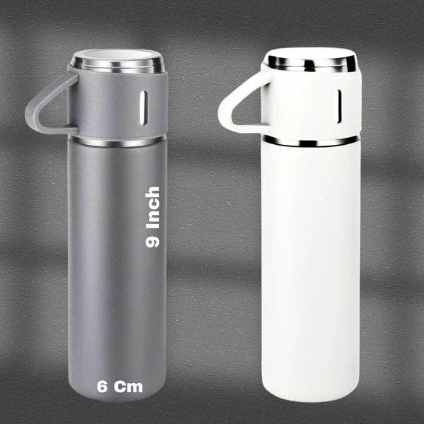 Insulated Vacuum Flask Set -Water Bottle With 3 Cups Gift Set, Thermos Water Bottle For Hot And Cold Drinks