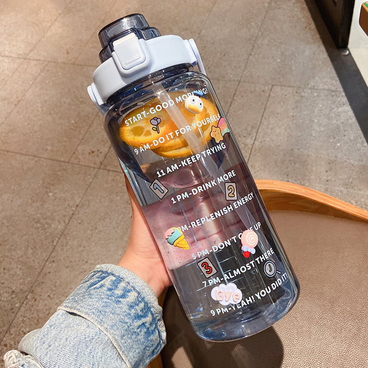 2000ml Sports Water Cup With Straw, Large Water Bottle, Portable Plastic High Temperature Resistant Cup