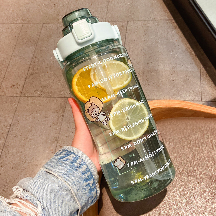 2000ml Sports Water Cup With Straw, Large Water Bottle, Portable Plastic High Temperature Resistant Cup
