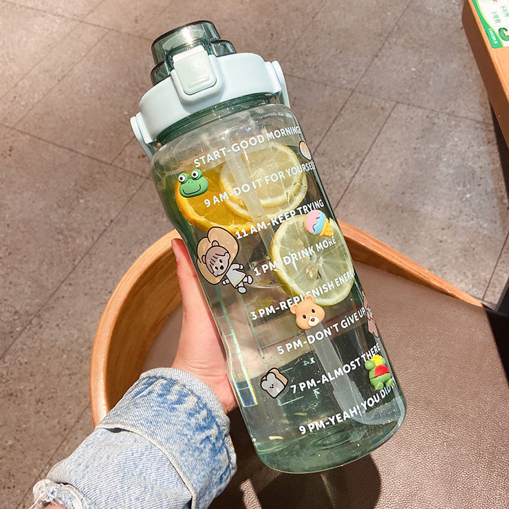 2000ml Sports Water Cup With Straw, Large Water Bottle, Portable Plastic High Temperature Resistant Cup