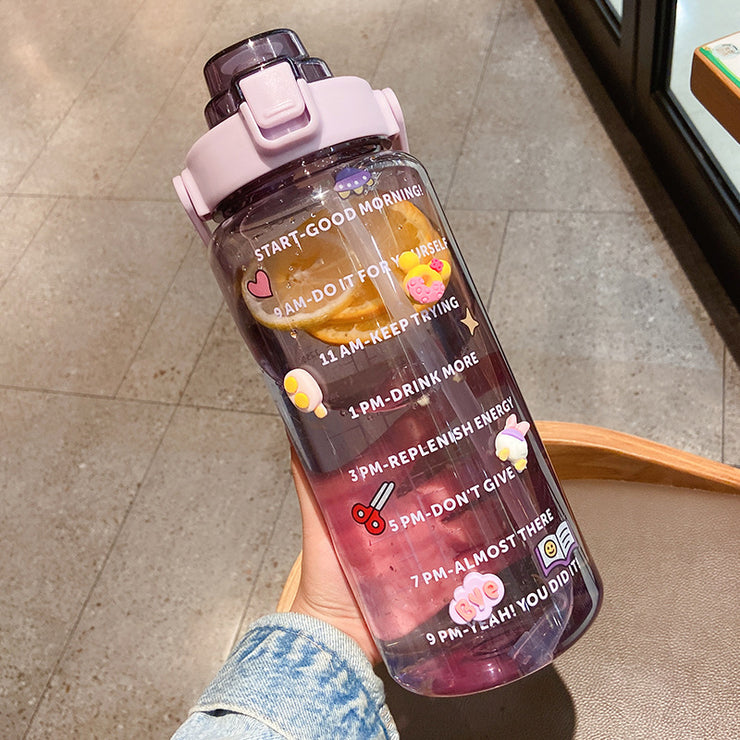 2000ml Sports Water Cup With Straw, Large Water Bottle, Portable Plastic High Temperature Resistant Cup
