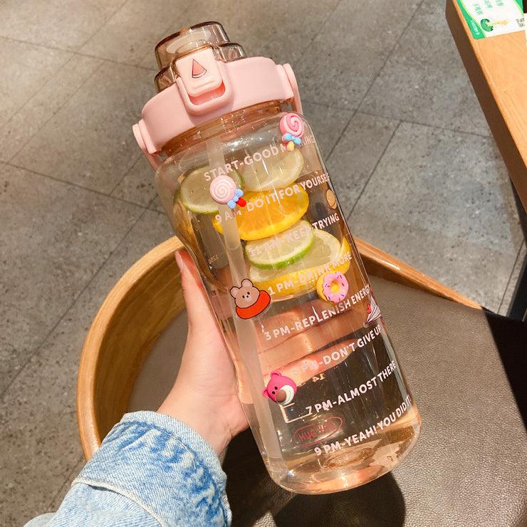 2000ml Sports Water Cup With Straw, Large Water Bottle, Portable Plastic High Temperature Resistant Cup