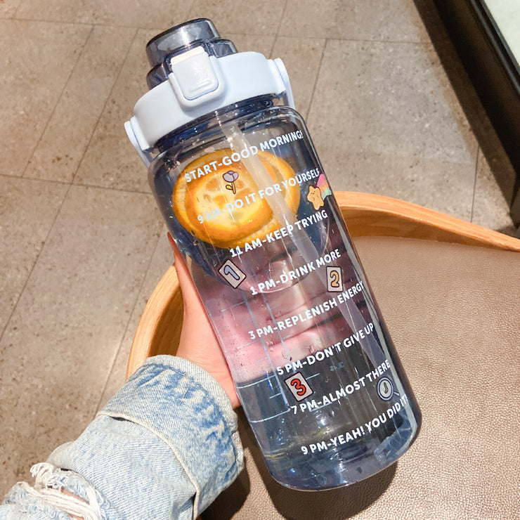 2000ml Sports Water Cup With Straw, Large Water Bottle, Portable Plastic High Temperature Resistant Cup